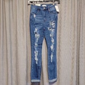 Women's Distressed High-Rise Skinny Blue Jeans